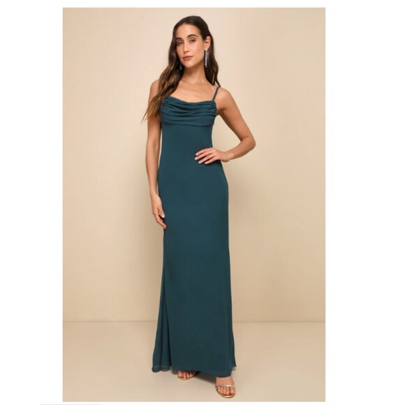 Lulu's Captivated Emerald Green Cowl Neck Maxi Dress - Picture 1 of 4
